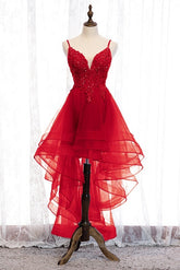 Lovely Blue High Low V-Neckline Straps Party Dress, New Straps Semi Formal Prom Dress